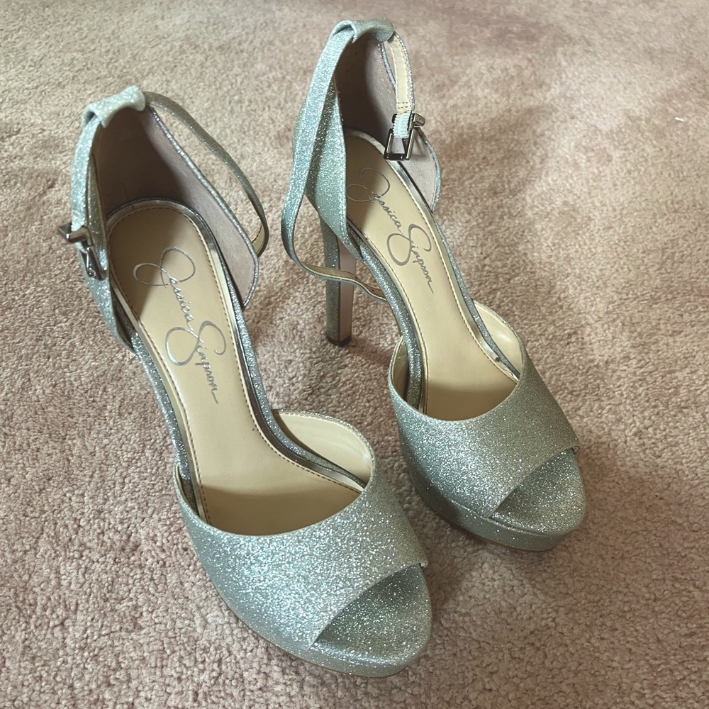 4.5 inch platform high heels silver glitter